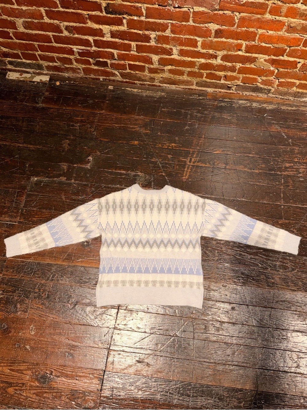 FRYE Fair Isle Nordic Crewneck Sweater Blue Gray White NWT Size S - Picture 8 of 10